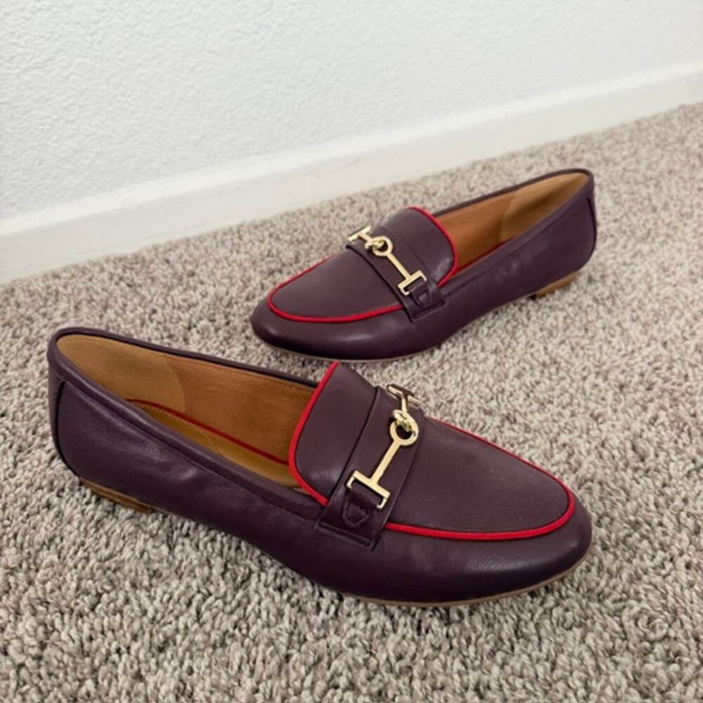 Talbots Rich Burgundy Ryan Bit Piping 1/2" Heel Loafers Women's 9M New In Box - Picture 2 of 12
